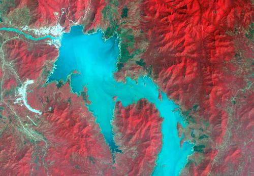 FILE PHOTO: The Blue Nile River is seen as the Grand Ethiopian Renaissance Dam reservoir fills near the Ethiopia-Sudan border, in this broad spectral image taken November 6, 2020. NASA/METI/AIST/Japan Space Systems, and U.S./Japan ASTER Science Team/Handout via REUTERS/File Photo/File Photo