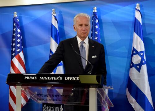 U.S. Vice President Joe Biden speaks as he delivers a joint statement with Israeli Prime Minister Benjamin Netanyahu during their meeting in Jerusalem March 9, 2016. REUTERS/Debbie Hill/Pool