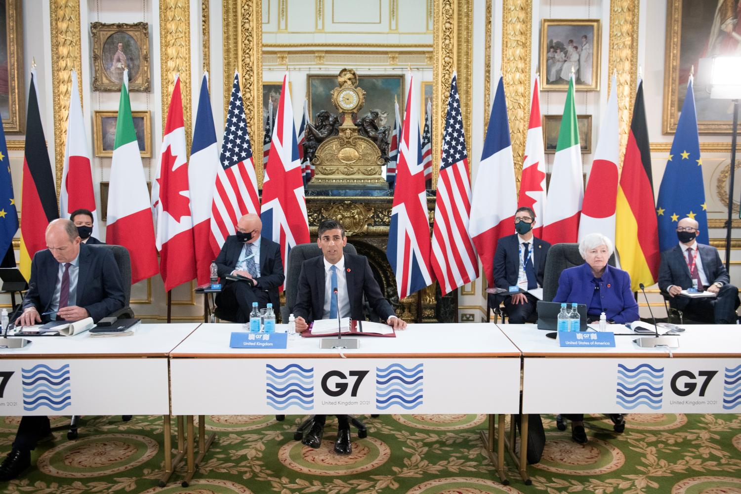 Britain's Chancellor of the Exchequer Rishi Sunak speaks at a meeting of finance ministers from across the G7 nations ahead of the G7 leaders' summit, at Lancaster House in London, Britain June 4, 2021. Stefan Rousseau/PA Wire/Pool via REUTERS