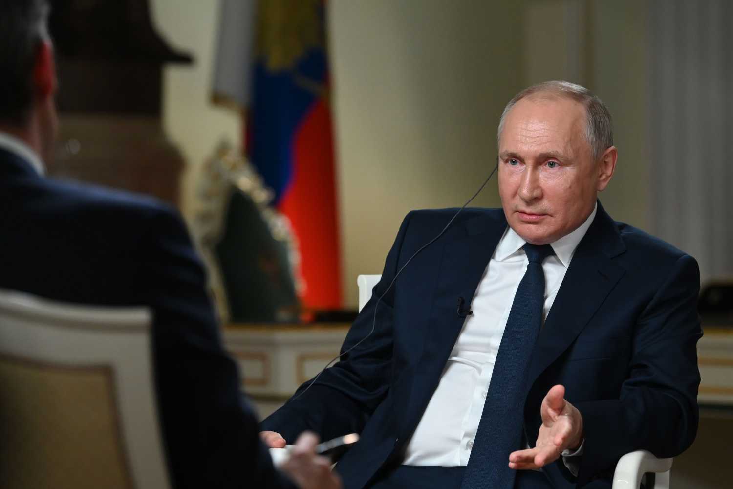 MOSCOW, RUSSIA - JUNE 14, 2021: Russia's President Vladimir Putin gives an interview to NBC News at the Moscow Kremlin. Maxim Blinov/Russian Presidential Press and Information Office/TASS.No use Russia.