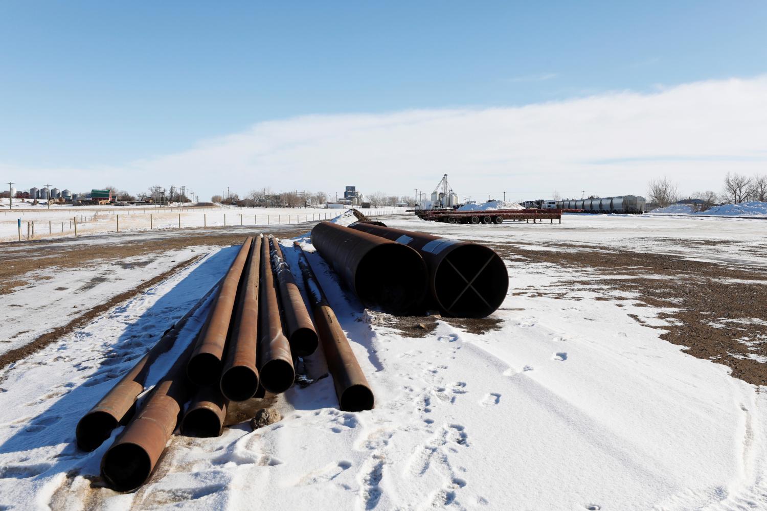 A supply depot servicing the Keystone XL crude oil pipeline lies idle in Oyen, Alberta, Canada February 1, 2021.  REUTERS/Todd Korol