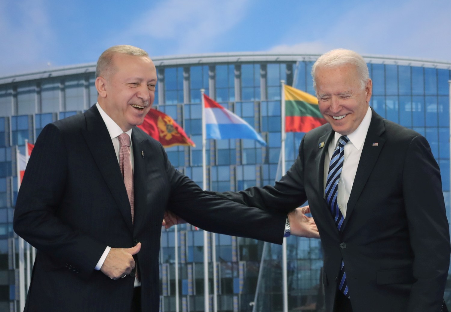 FILE PHOTO: Turkish President Tayyip Erdogan meets with U.S. President Joe Biden on the sidelines of the NATO summit in Brussels, Belgium June 14, 2021. Murat Cetinmuhurdar/Presidential Press Office/Handout via REUTERS ATTENTION EDITORS - THIS PICTURE WAS PROVIDED BY A THIRD PARTY. NO RESALES. NO ARCHIVE./File Photo