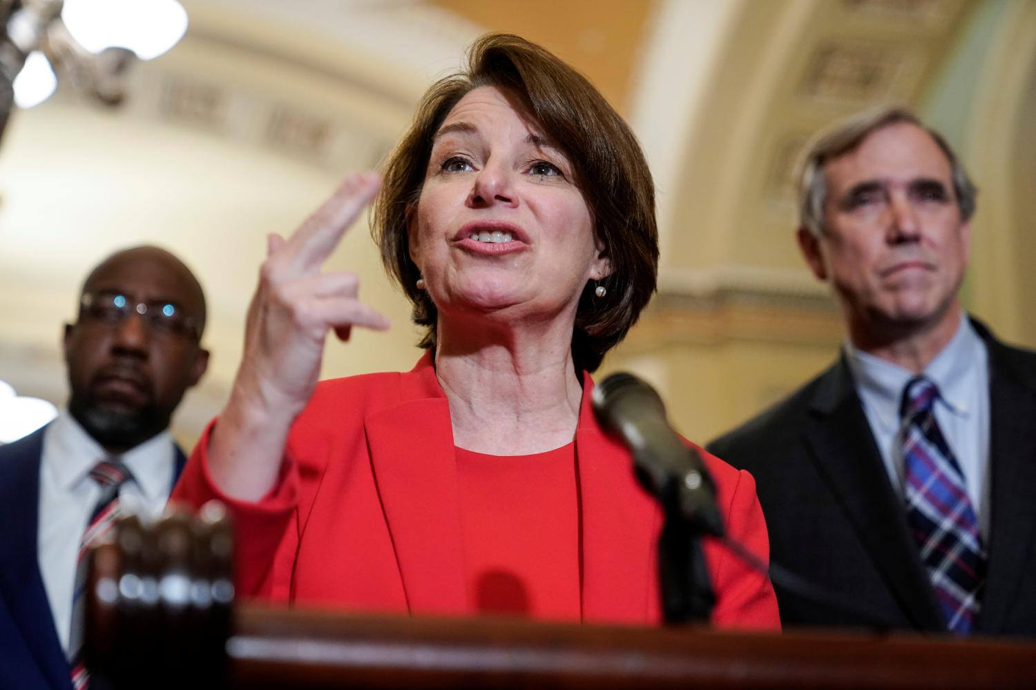 Senator Amy Klobuchar (D-MN) speaks to the media