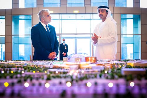 Israel's Foreign Minister Yair Lapid meets with United Arab Emirates' Foreign Minister Sheikh Abdullah bin Zayed al-Nahyan in Abu Dhabi, UAE June 29, 2021.  WAM/Handout via REUTERS. ATTENTION EDITORS - THIS IMAGE WAS PROVIDED BY A THIRD PARTY.