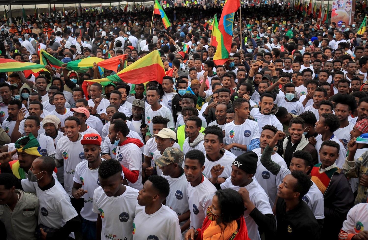 Recruits to join Ethiopia's Defense Force gather during the farewell ceremony at the Meskel Square in Addis Ababa, Ethiopia July 27, 2021. REUTERS/Tiksa Negeri