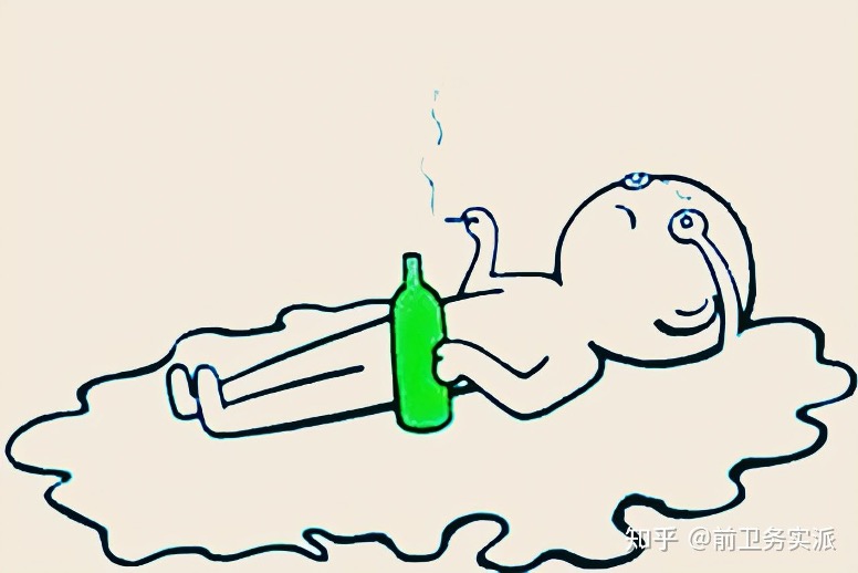 An illustration of a man lying down in a pool of his own tears smoking a cigarette.