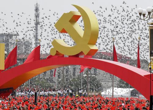 An event to celebrate the 100th anniversary of the founding of the Chinese Communist Party is held at Tiananmen Square in Beijing on July 1, 2021. (Kyodo)==KyodoNO USE JAPAN
