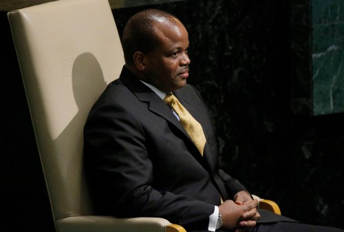 King Mswati III of Swaziland waits to address attendees during the 70th session of the United Nations General Assembly at the U.N. headquarters in New York, September 29, 2015.   REUTERS/Carlo Allegri