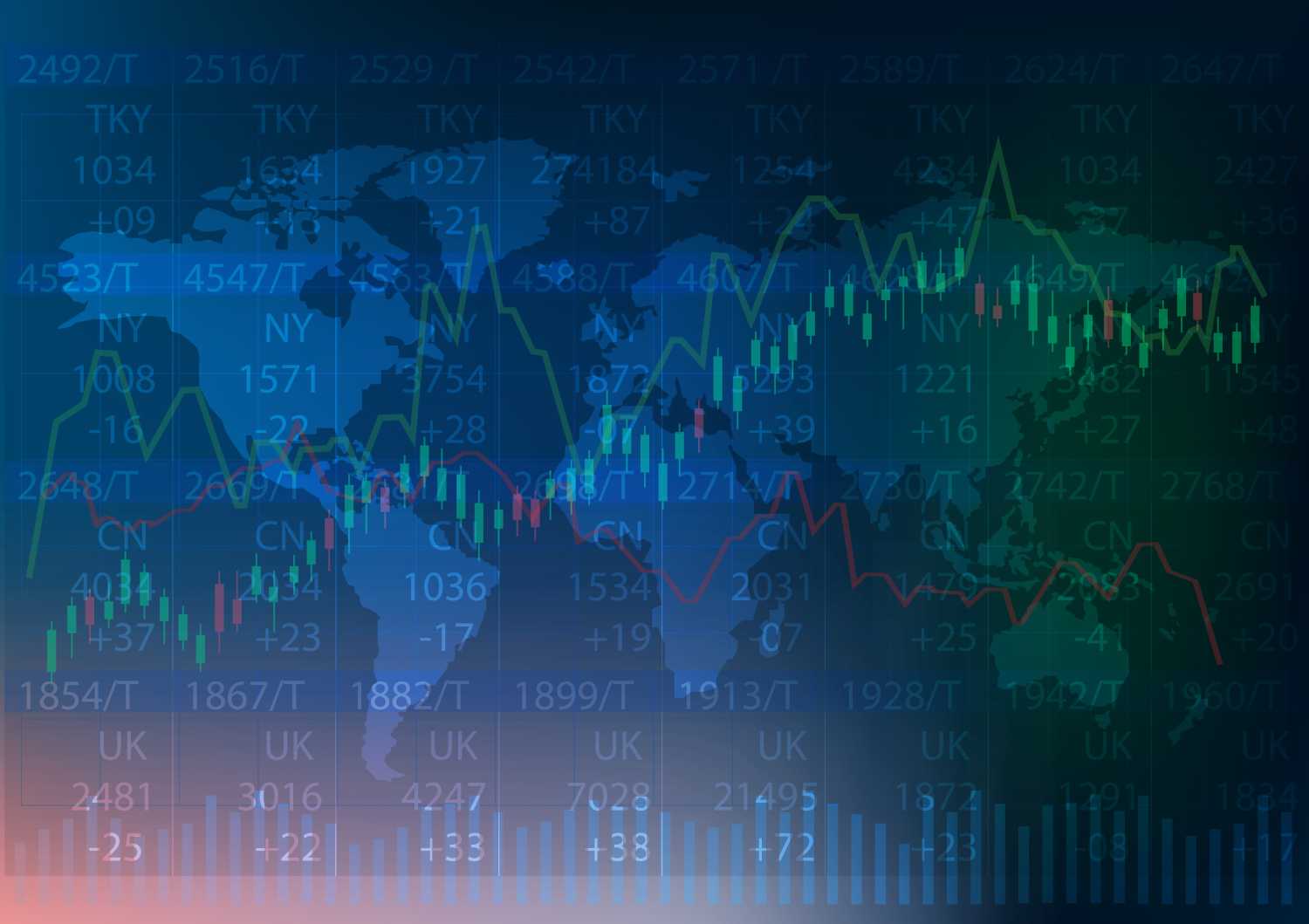Stock market chart over world map