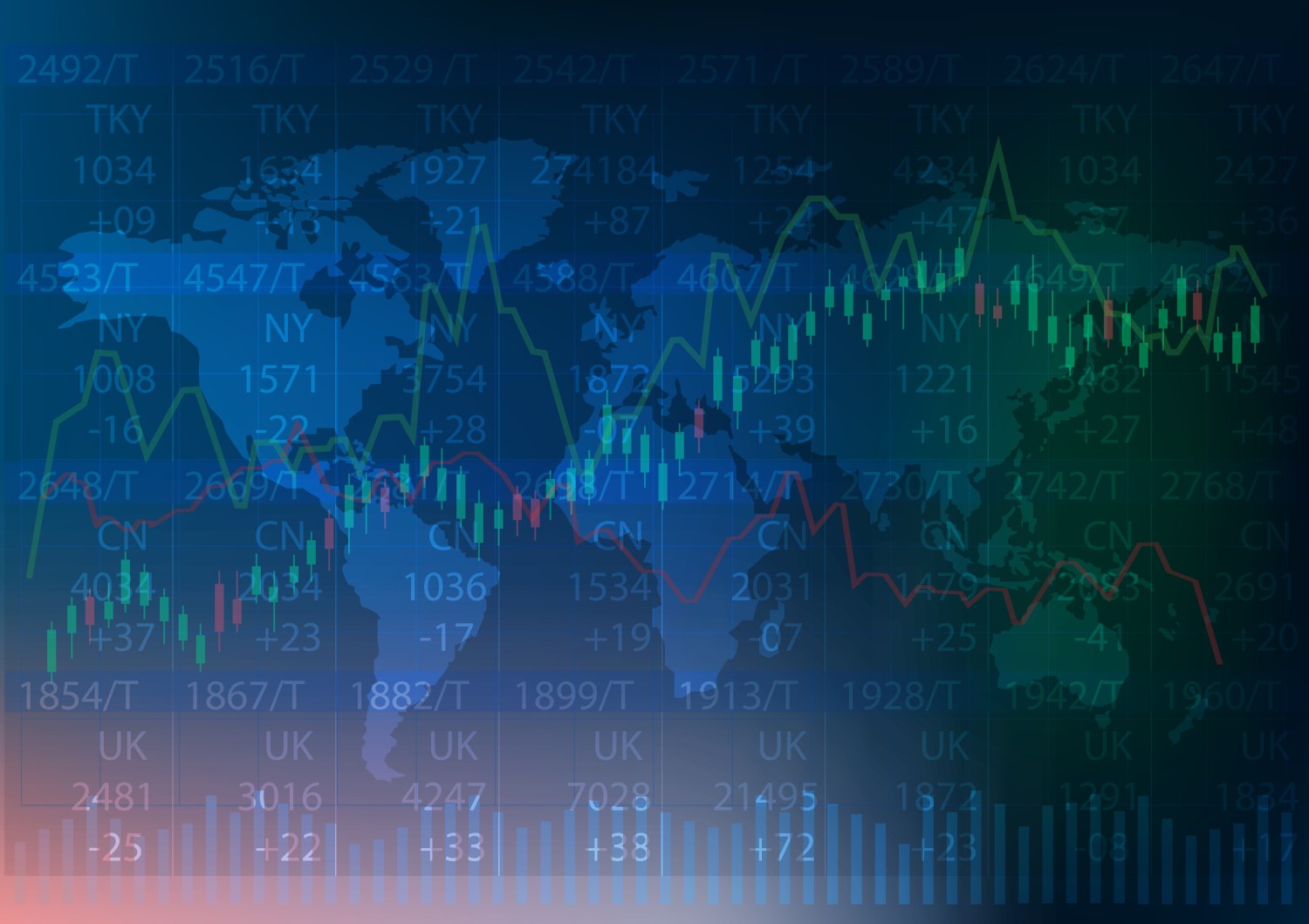 Stock market chart over world map
