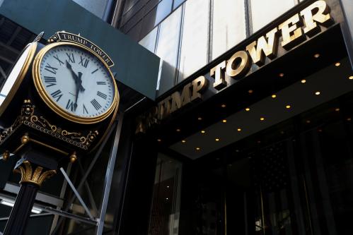 The entrance to Trump Tower on 5th Avenue is pictured in the Manhattan borough of New York City, U.S., May 19, 2021. REUTERS/Shannon Stapleton