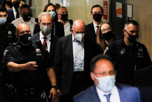 Trump Organization chief financial officer Allen Weisselberg exits after his arraignment hearing in New York State Supreme Court in the Manhattan borough of New York City, New York, U.S., July 1, 2021. REUTERS/Andrew Kelly