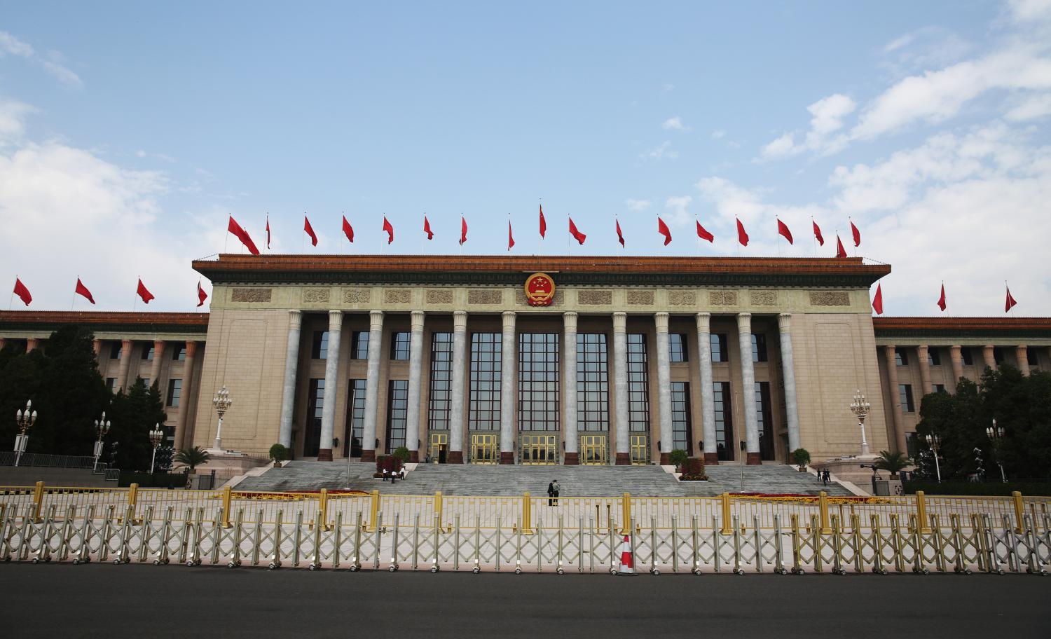 A photo shows the Great Hall of the People, the venue of The National People's Congress of the People's Republic of China (National People's Congress or NPC), in Beijing, China on May 28, 2020. At the final plenary session will be held on the afternoon on May 28th, a policy "national security legislation" will be plan to adopt to crack down on anti-governmental movements in Hong Kong, but among the Hong Kong citizens, there is growing concern that it will lead to the collapse of the "one country, two systems". The congress was supposed to start on March 5th, however it was postponed due to the new coronavirus COVID-19 spread in the country.  ( The Yomiuri Shimbun )