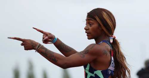 FILE PHOTO: Athletics - Diamond League - Gateshead - Gateshead International Stadium, Gateshead, Britain - May 23, 2021 Sha'Carri Richardson of the U.S. celebrates winning her women's 100m heat REUTERS/Lee Smith