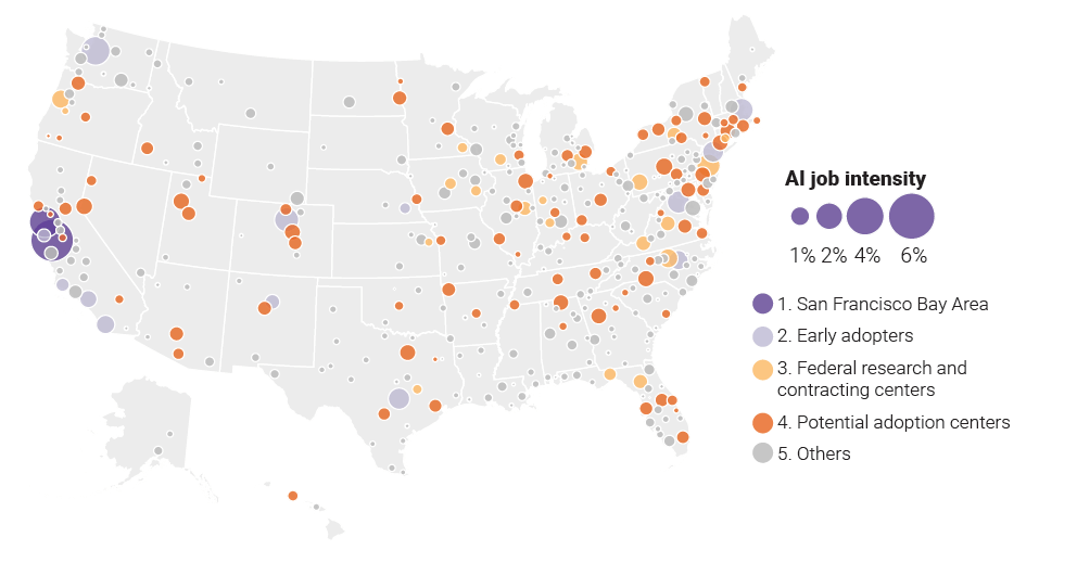 The Bay Area and 13 early adopter metro areas dominate the nation’s emerging AI economy