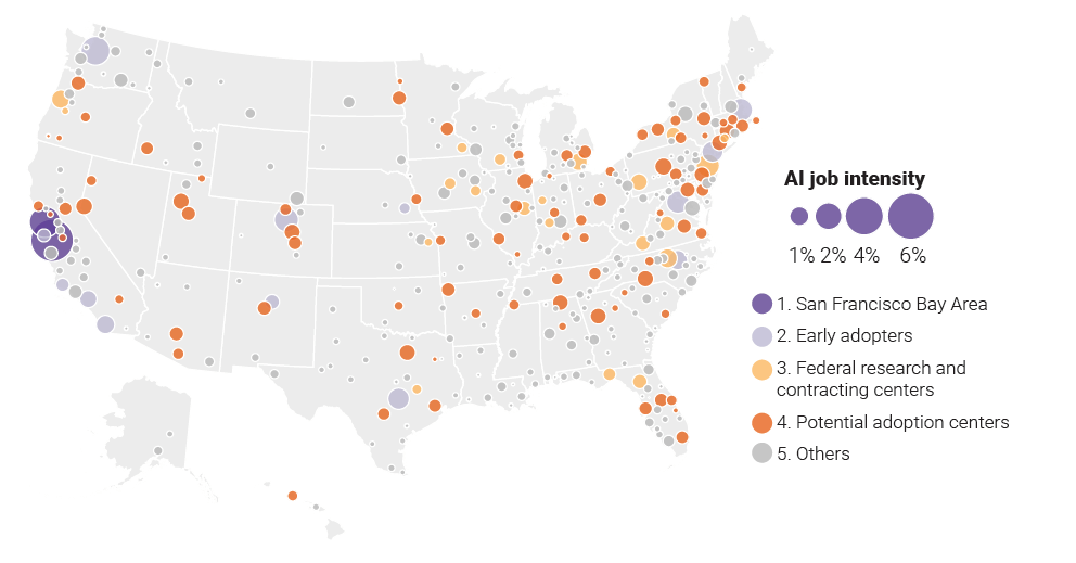 The Bay Area and 13 early adopter metro areas dominate the nation’s emerging AI economy