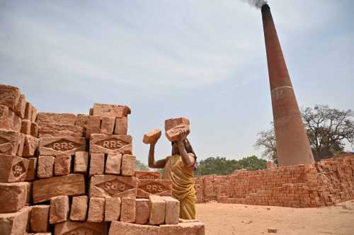 Prayagraj: Labour working at a brick factory during a nationwide lockdown in prevent measure of COVID 19 Coronavirus in Prayagraj on Monday, April 20, 2020.