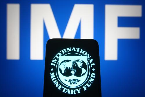 In this photo illustration the International Monetary Fund (IMF) logo is seen on a smartphone screen. (Photo by Pavlo Gonchar / SOPA Images/Sipa USA)No Use Germany.