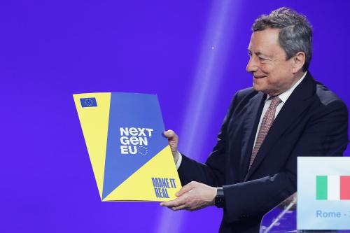 Italian Prime Minister Mario Draghi poses after the European Commission approved the Italy's Recovery Plan during a joint news conference with European Commission President Ursula von der Leyen (not pictured), in Rome, Italy, June 22, 2021. REUTERS/Remo Casilli