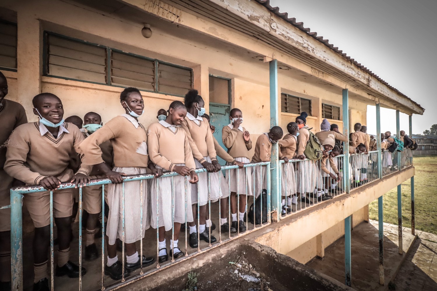 Pupils wait outside their classes at Ayany Primary School during the arrangement of their seating positions  to create social distance after a nine months period of no school due to the coronavirus pandemic. (Photo by Donwilson Odhiambo / SOPA Images/Sipa USA)No Use UK. No Use Germany.