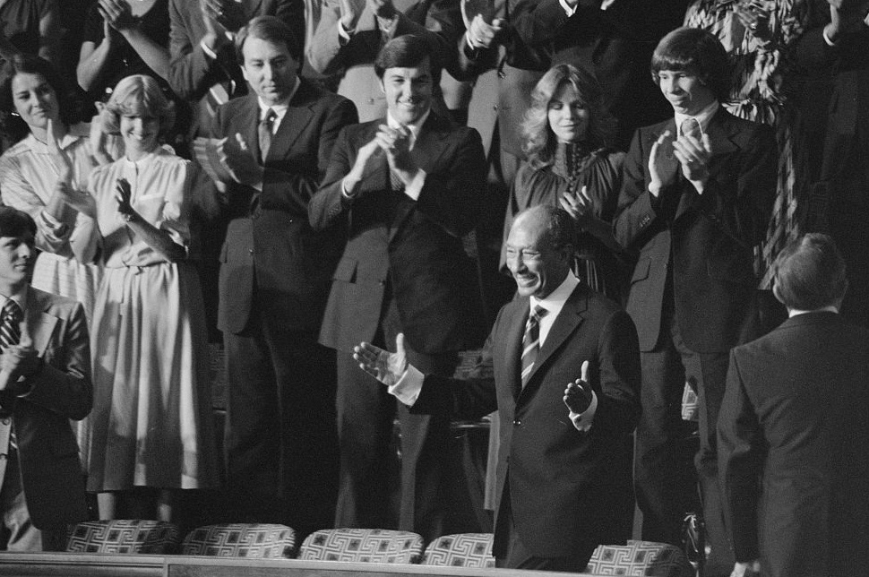 Egyptian President Anwar Sadat acknowledges applause during a Joint Session of Congress in which U.S. President Jimmy Carter announced the results of the Camp David Accords, on Capitol Hill in Washington, D.C., September 18, 1978. Library of Congress/Warren K. Leffler/Handout via REUTERS