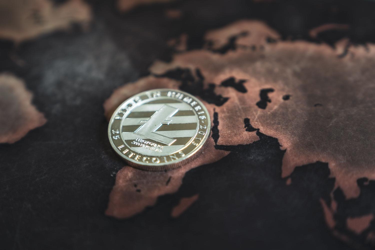 Litecoin token laid over Africa on world map