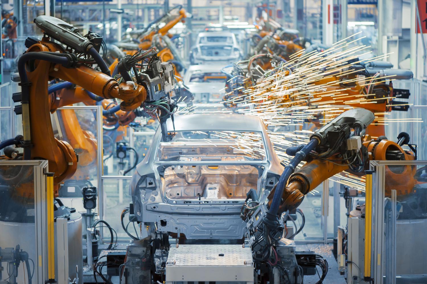 Automobile production using robots