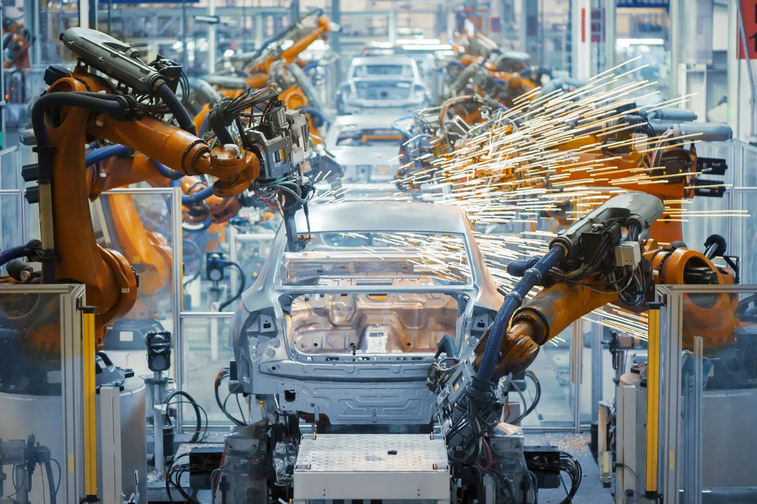 Automobile production using robots