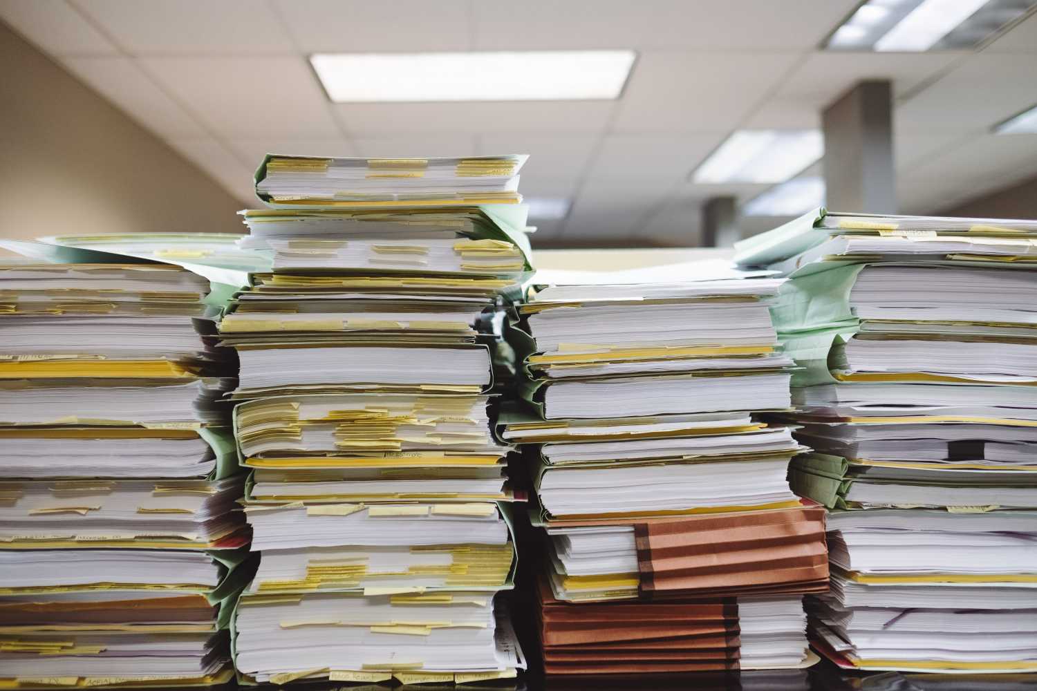 Paper files in office