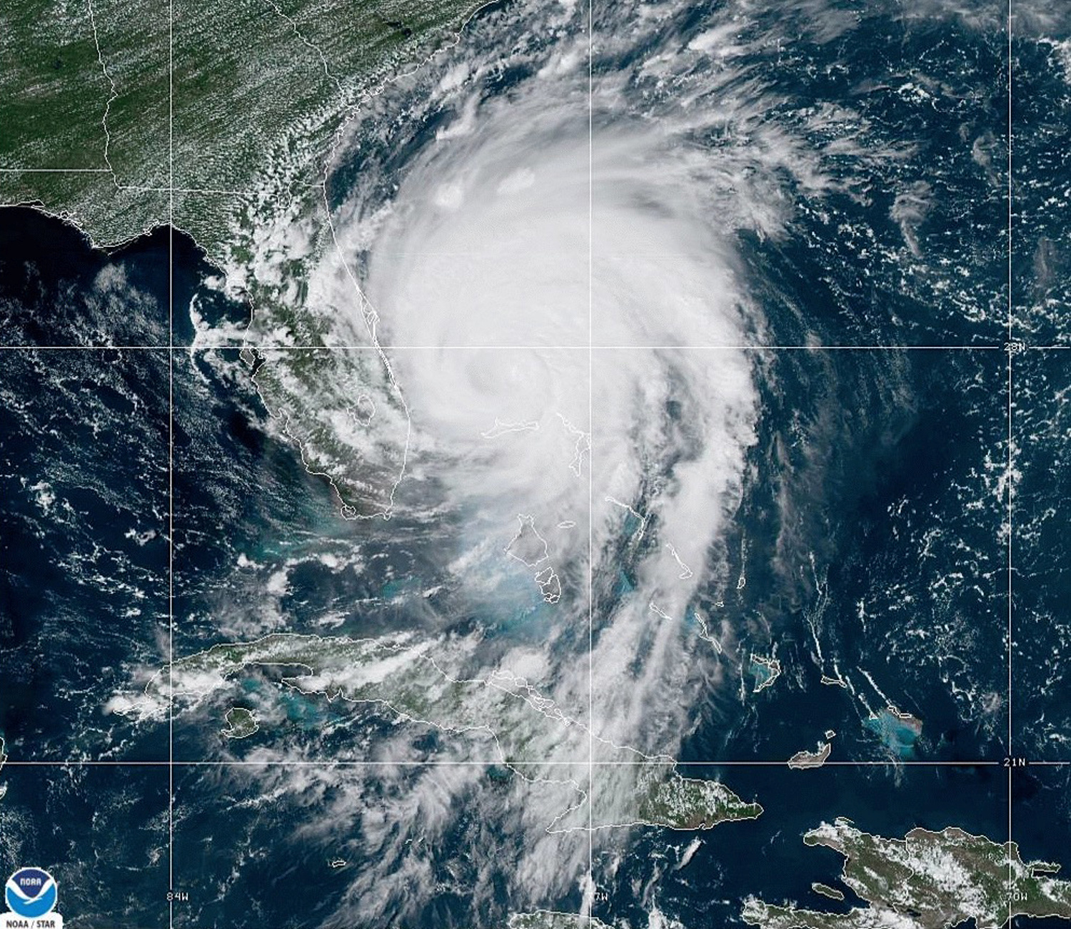 Hurricane Dorian is shown situated off the east coast of Florida, U.S., in this satellite photo released September 3, 2019.  NOAA/NESDIS/STAR GOES-East/Handout via REUTERS   ATTENTION EDITORS - THIS IMAGE WAS PROVIDED BY A THIRD PARTY