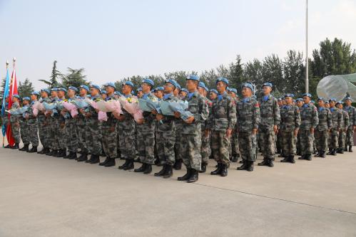 Second team of the ninth batch of Chinese Peacekeeping force in the Republic of South Sudan finish their mission and arrive at an airport in Zhengzhou city, central China's Henan province, 29 September 2019.   fachaoshiNo Use China. No Use France.