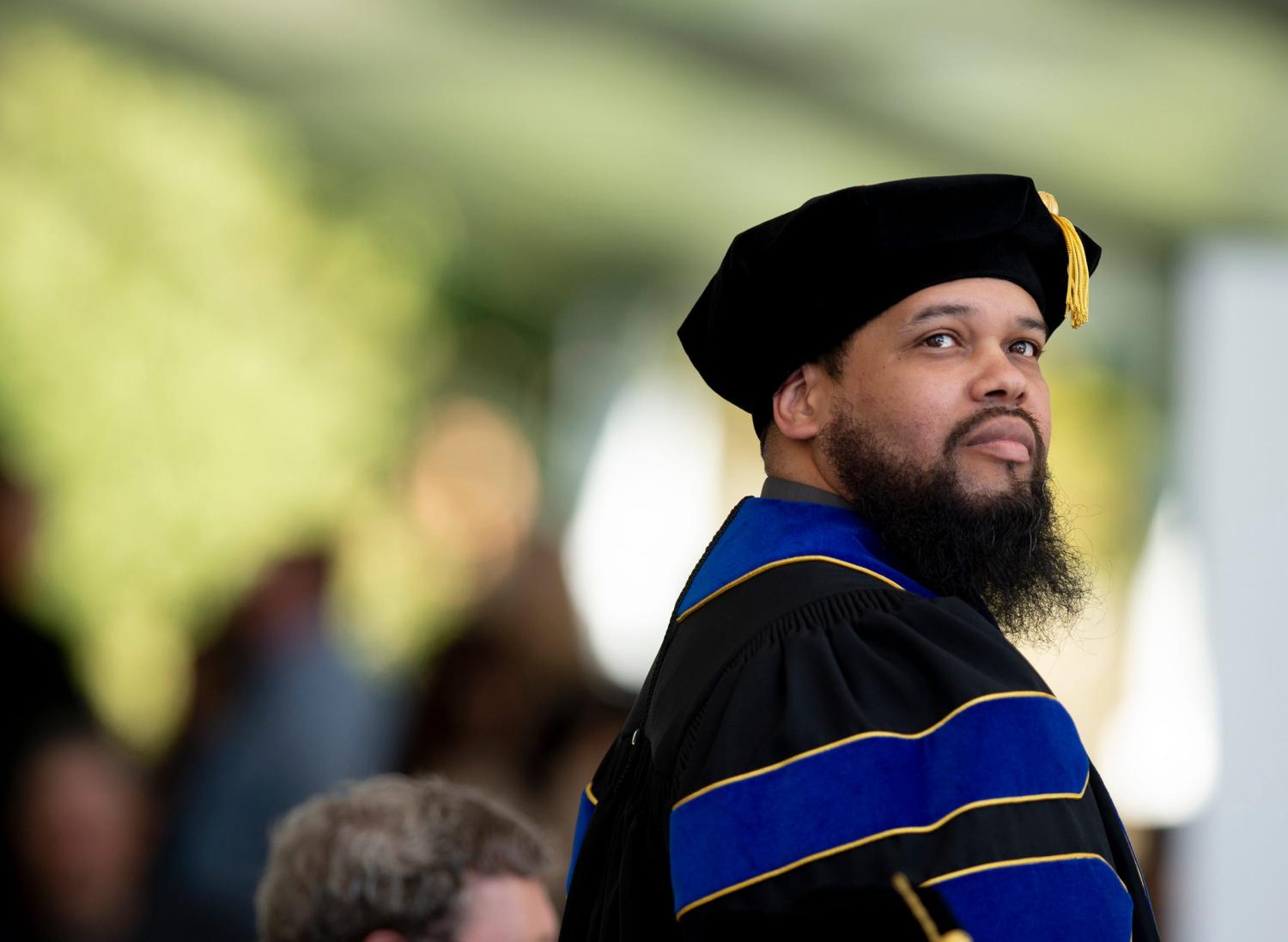 Kent State University 2020 Spring graduates finally have an in-person gradutation on the Kent campus. Thomas Jefferson, who earned his phd in Higher Education Administration.Ksu Grad 100121 Ls06