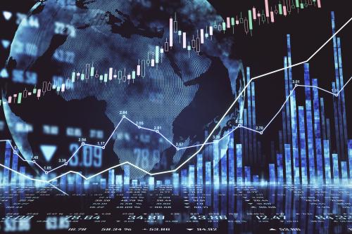 Financial charts over a map of Africa