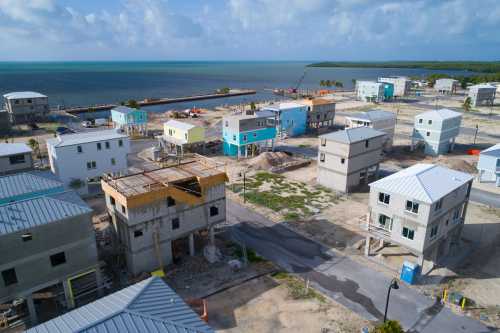 Aerial image of Florida Keys single family homes on stilts under construction