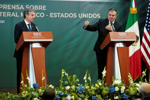 Mexico's Foreign Secretary Marcelo Ebrard speaks during a joint news conference with U.S. Secretary of State Antony Blinken at the Mexican Secretariat of Foreign Affairs in Mexico City, Mexico, October 8, 2021. Patrick Semansky/Pool via REUTERS