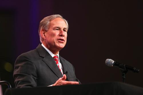 Texas Governor Greg Abbott makes a speech.