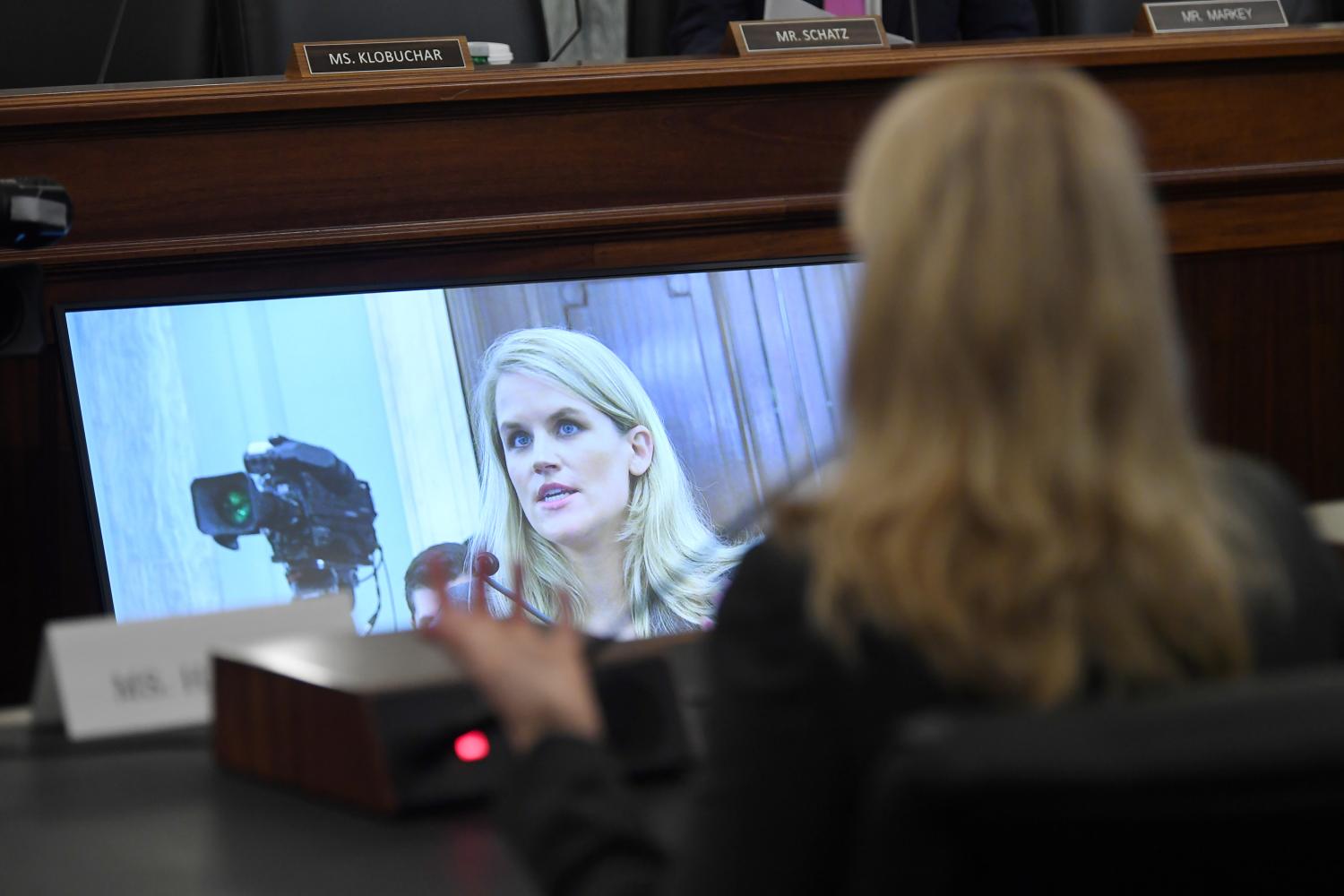 Former Facebook employee and whistleblower Frances Haugen testifies during a Senate Committee on Commerce, Science, and Transportation hearing entitled 'Protecting Kids Online: Testimony from a Facebook Whistleblower' on Capitol Hill, in Washington, U.S., October 5, 2021.  Matt McClain/Pool via REUTERS