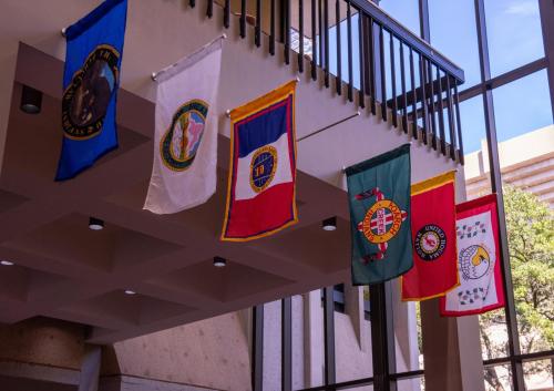 To recognize the six U.S. Native American nations represented by students enrolled at The University of Southern Mississippi, the flag of each nation is now flying at R.C. University Union.  Tuesday, Oct. 19, 2021.Southern Miss Native American Flags