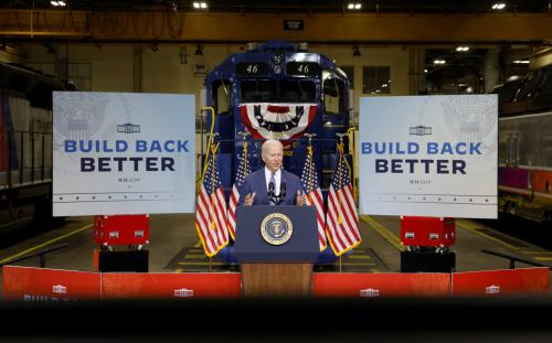 U.S. President Joe Biden delivers remarks on his Build Back Better infrastructure agenda at the NJ TRANSIT Meadowlands Maintenance Complex in Kearny, New Jersey, U.S., October 25, 2021. REUTERS/Jonathan Ernst