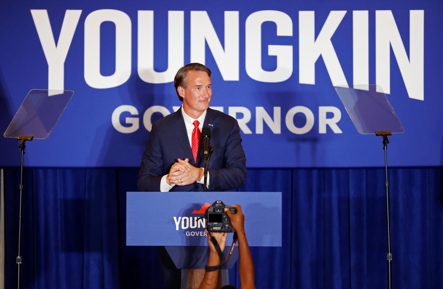 Virginia Republican gubernatorial nominee Glenn Youngkin speaks during his election night party at a hotel in Chantilly, Virginia, U.S., November 3, 2021. REUTERS/Jonathan Ernst