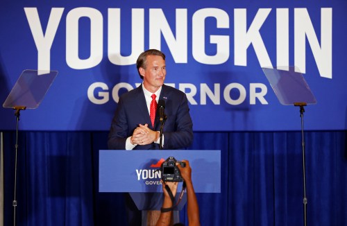 Virginia Republican gubernatorial nominee Glenn Youngkin speaks during his election night party at a hotel in Chantilly, Virginia, U.S., November 3, 2021. REUTERS/Jonathan Ernst