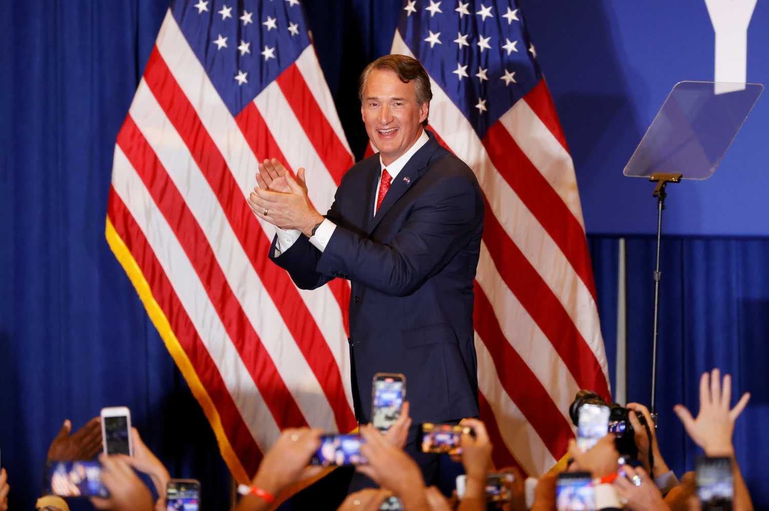 Virginia Republican gubernatorial nominee Glenn Youngkin speaks during his election night party at a hotel in Chantilly, Virginia, U.S., November 3, 2021. REUTERS/ Jonathan Ernst     TPX IMAGES OF THE DAY