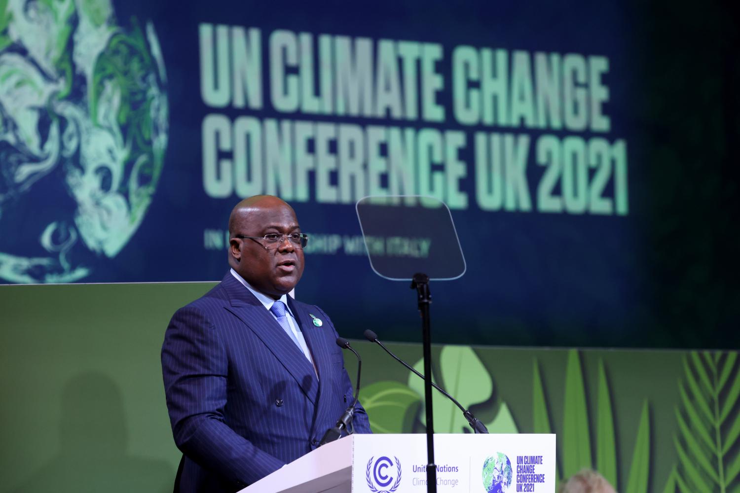 Democratic Republic of the Congo's President Felix Tshisekedi speaks at a meeting during the UN Climate Change Conference (COP26) in Glasgow, Scotland, Britain, November 2, 2021. REUTERS/Yves Herman