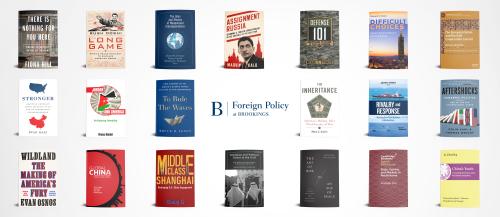 Display of books published by Brookings Foreign Policy in 2021.