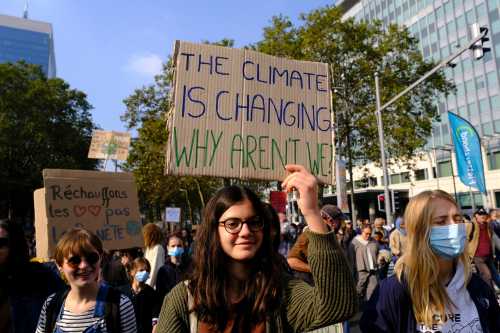 Thousands of people takes part in a demonstration against climate change in Brussels, Belgium on October 10, 2021, ahead of the COP26 climate summit. | Credit: Alexandros Michailidis