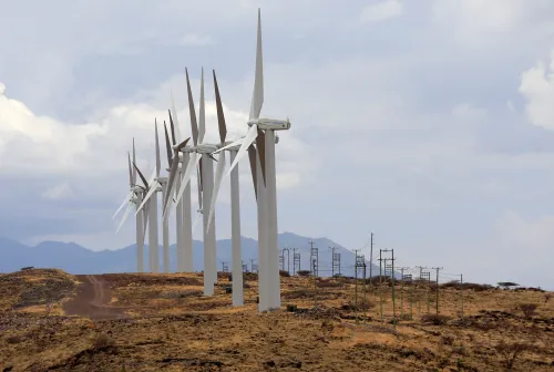 Power-generating wind turbines are seen at the Lake Turkana Wind Power project (LTWP) in Loiyangalani district, Marsabit County, northern Kenya, September 4, 2018. Picture taken September 4, 2018. REUTERS/Thomas Mukoya