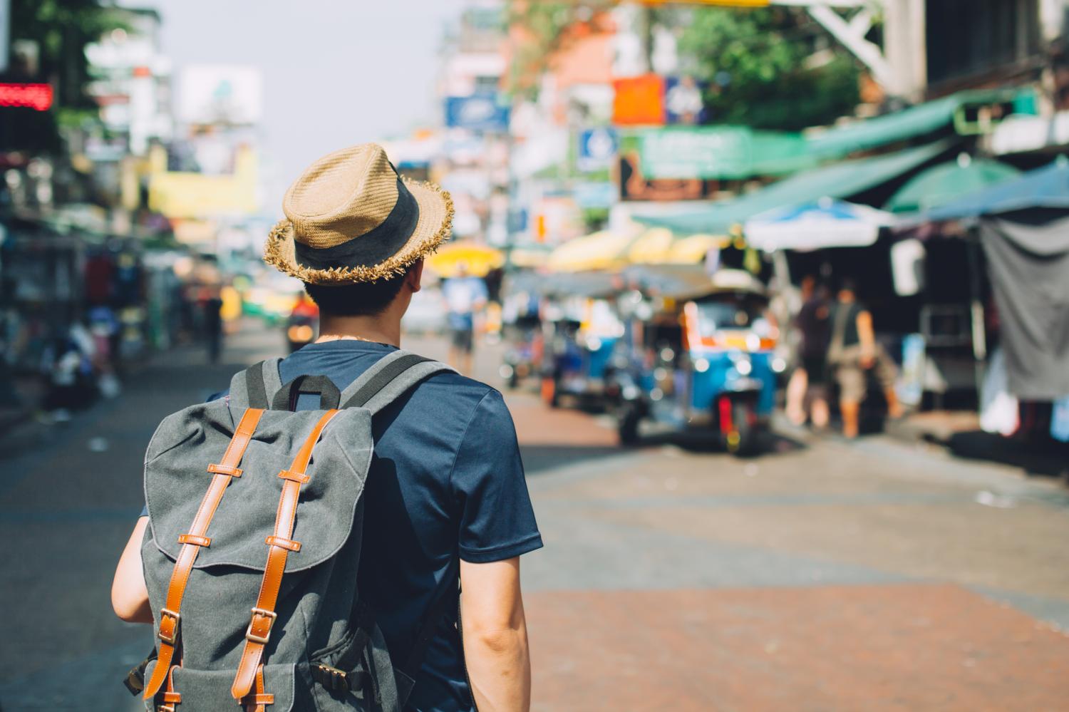 Tourist looking out on a market