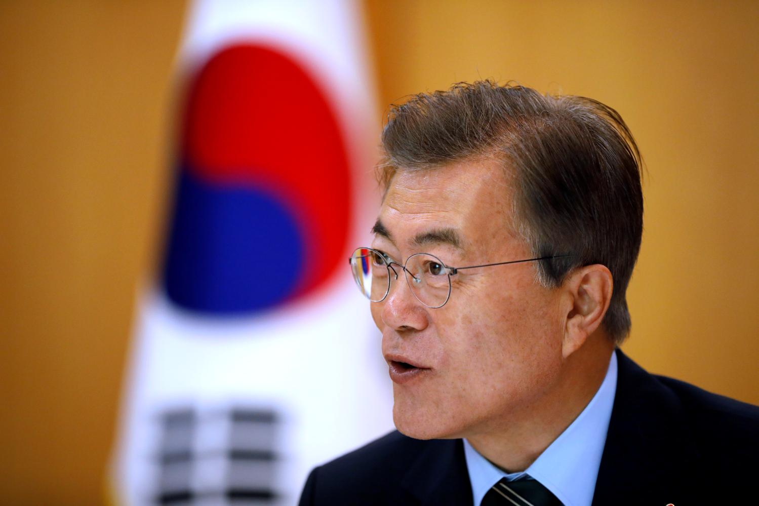 South Korean President Moon Jae-in speaks during an interview with Reuters at the Presidential Blue House in Seoul, South Korea June 22, 2017. REUTERS/Kim Hong-Ji