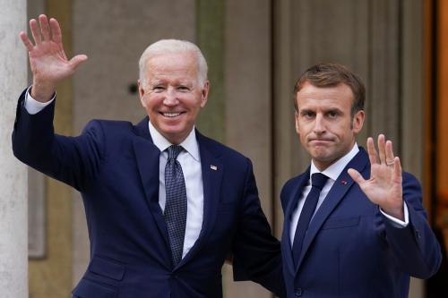 U.S. President Joe Biden meets with French President Emmanuel Macron ahead of the G20 summit in Rome, Italy October 29, 2021. REUTERS/Kevin Lamarque