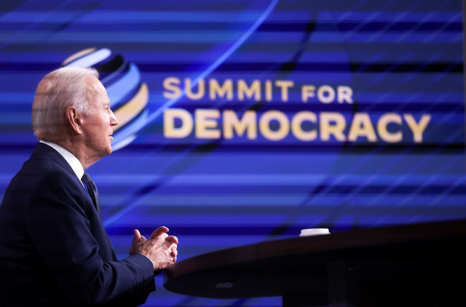 U.S. President Joe Biden convenes a virtual summit with leaders from democratic nations at the State Department's Summit for Democracy, at the White House, in Washington, U.S. December 9, 2021. REUTERS/Leah Millis